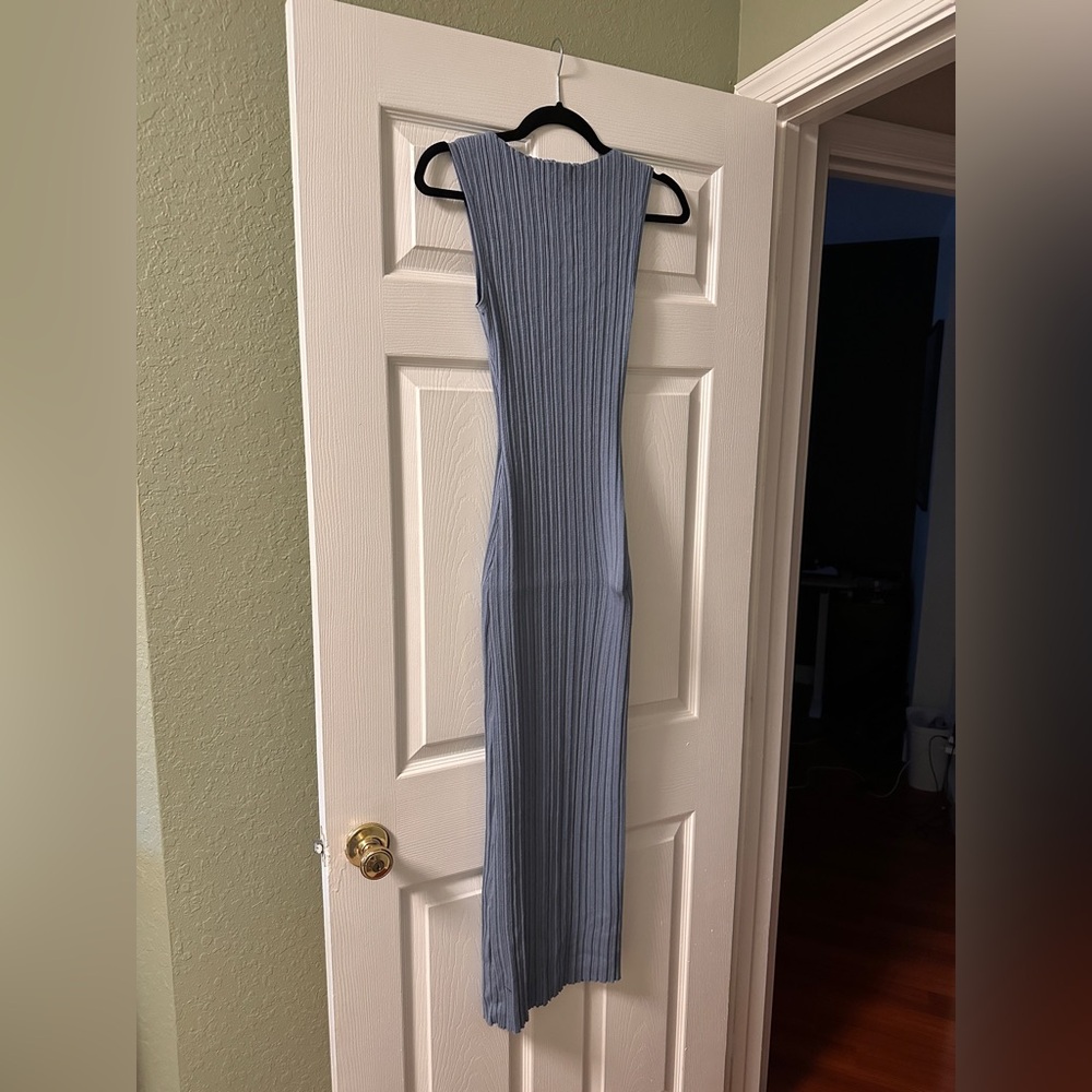 Sleeveless Ribbed Maxi Dress - Light Blue